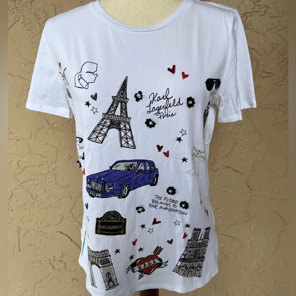 Karl Lagerfeld White Crewneck Tee - Picture 2 of 6